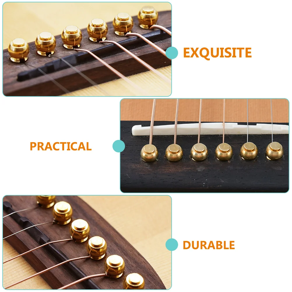 12pçs guitarra corda de latão prego pino acústico ponte peg tuning peg fixação dourada para