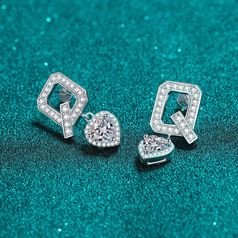 Design Style Letters Q VVS1 Heart Cut Women's Jewelry 2ct Moissanite Earrings 925 Sterling Silver Release Allergy Earrings