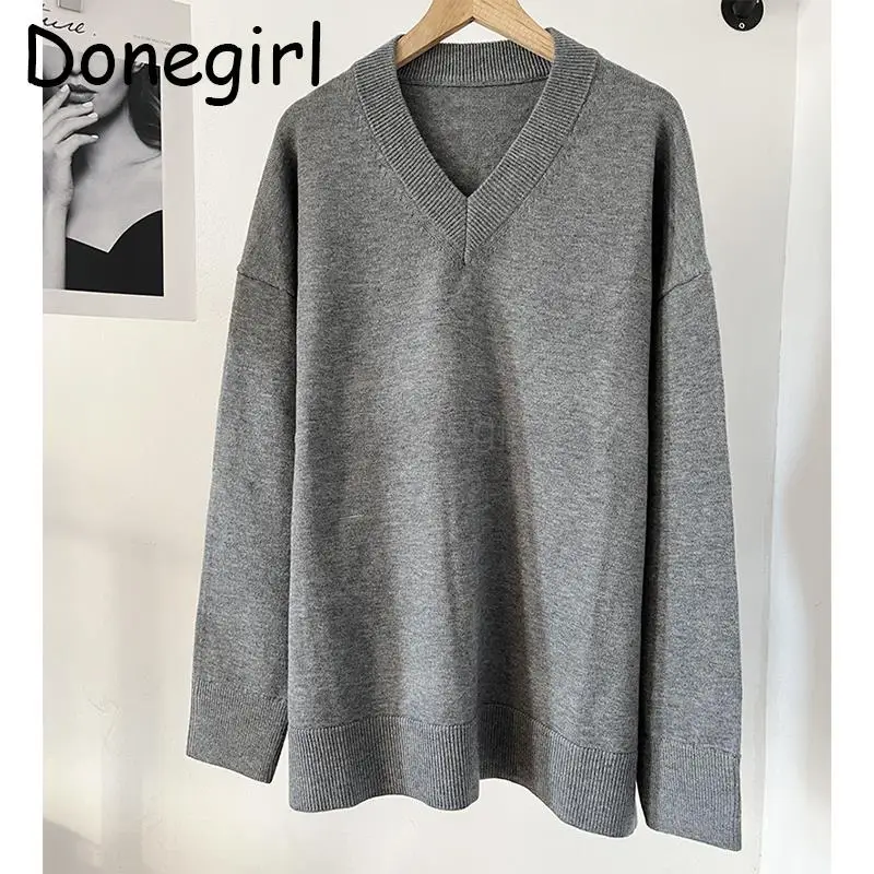 

Donegirl Women 2024 Autumn Winter New Knitted Sweater V-neck Pullover Sagging Sensation Pant Comfort Suit Commute Female Chic