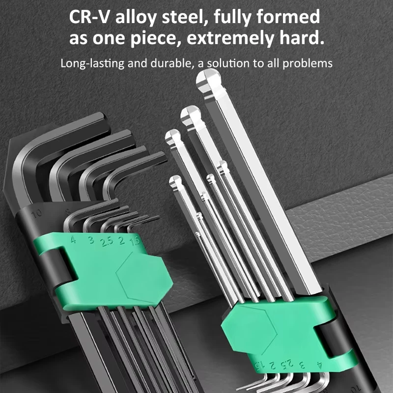9Pcs Hex Wrench Set L Type Allen Key Set 1.5-10MM Hexagon Flat Ball Torx Head Spanner Motorcycle Repair Tool Screwdriver Set