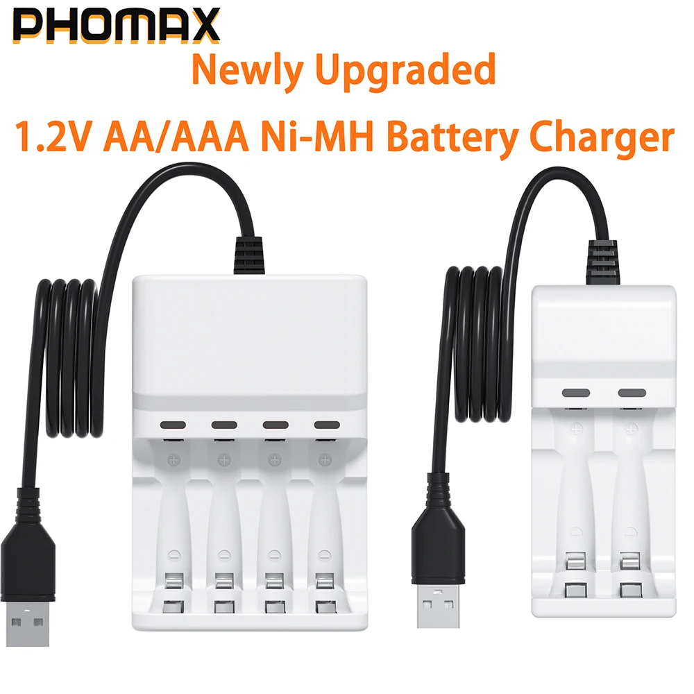 PHOMAX 2/4 Slots AA AAA Rechargeable Battery Charger For Ni-MH/Ni-Cd Rechargeable Battery Charging 1.2V Universal Battery Charge