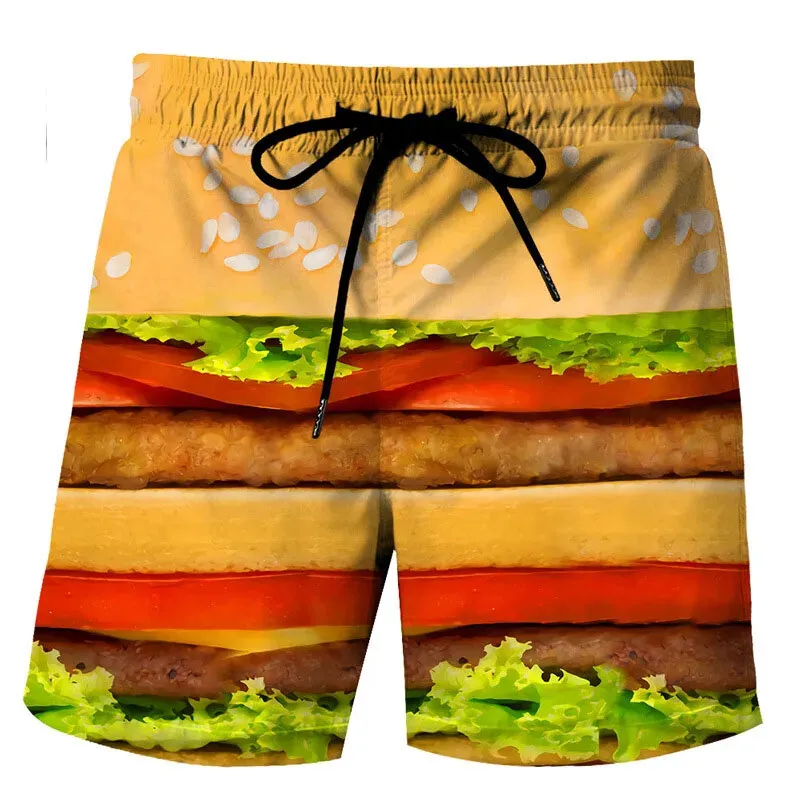 

Funny Food Hamburger 3D Print Beach Shorts Men Women Fashion Oversized Surfing Board Sport Pants Swimsuits Trunks Kid Clothing