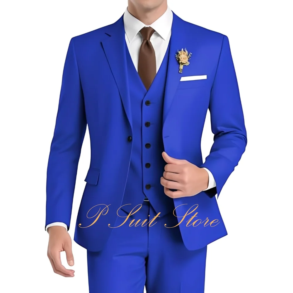 Formal Men's Suit 3 Piece Wedding Suit Notched Lapel Blazer Single Breasted Vest and Pants Elegant Slim Fit Mens Suits
