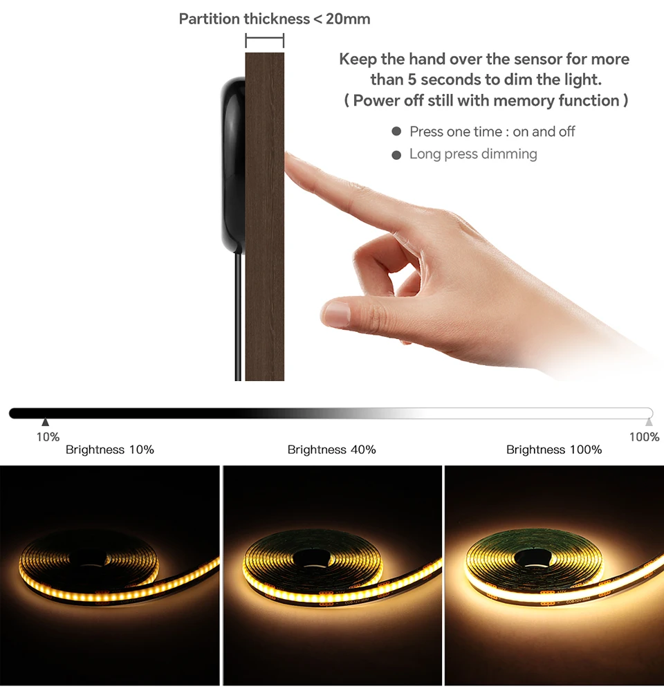 Walnussholz Vitrine unter dem Regal LED-Lichtleiste dimmbar Touch Sensor Lampenband für akustische Wandpaneel Umgebungsdekoration – Detail 6
