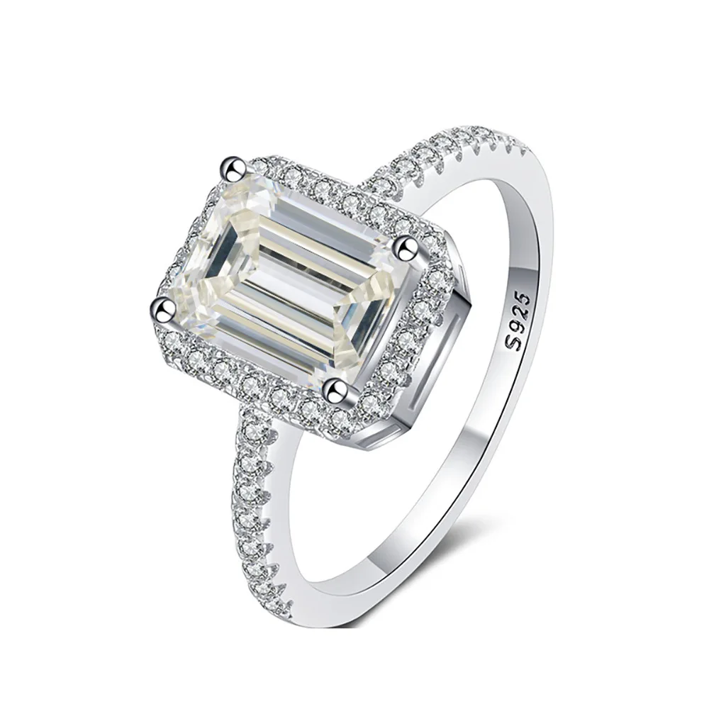 

Wholesale 2-3 Carat Emerald Cutting Diamond 925 Sterling Silver Female Ring for Engagement Gift