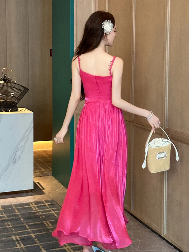 New French Romance Sweet Beach Gown Evening Dress Women Clothes Mujer Elegant Sexy Sling Long Robe Party Birthday Vestido Fiesta