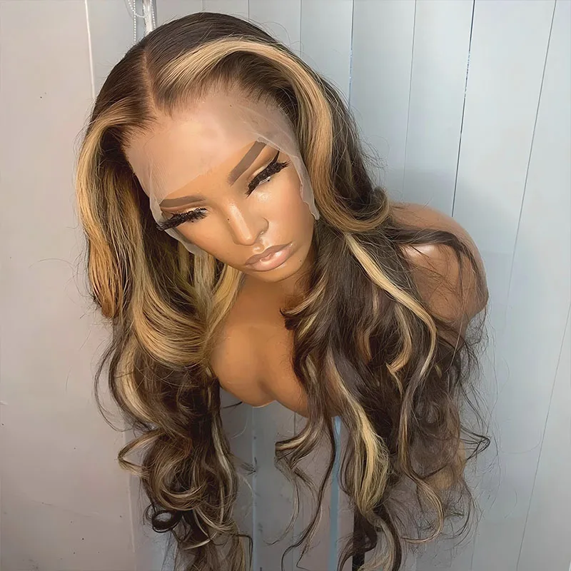 Body Wave Lace Front Wig Hd Frontal 40 Inch 250% Transparent Highlight piano color brown blonde Human Hair wigs