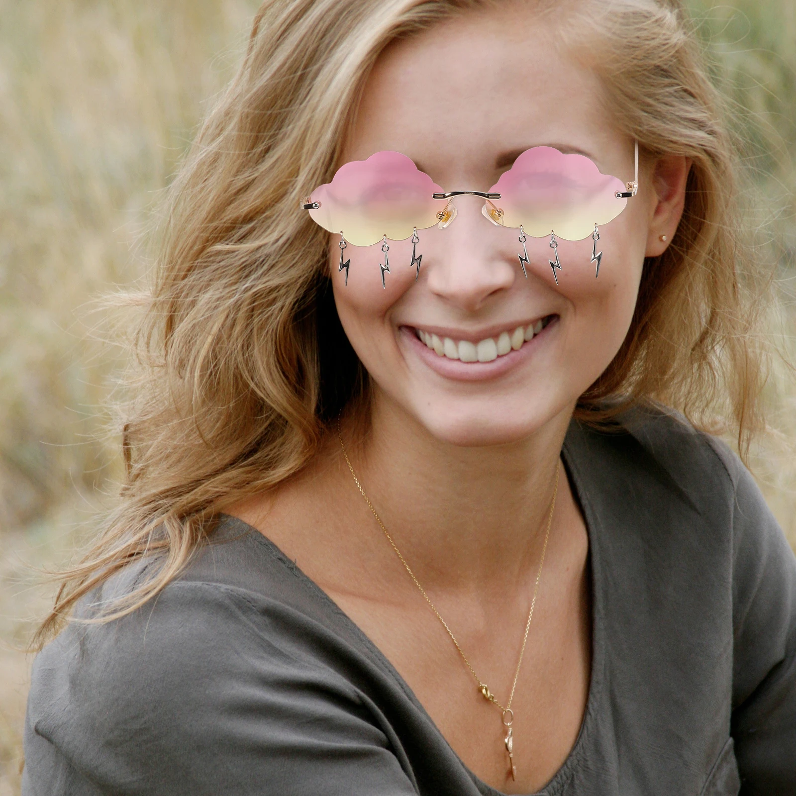 

Irregular Sunglasses Cloud Shaped Fashion Accessories for Women Party Props Funny Eyeglasses PC Material Sturdy Durable Rimless