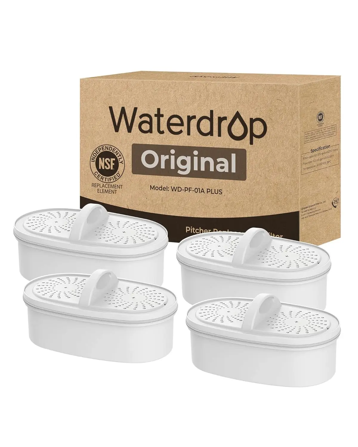 

NSF Certified Water Filter Replacement for Pitchers and Dispensers, Reduces Lead and PFAS, Lasts Up to 200 Gallons (4 Packs)