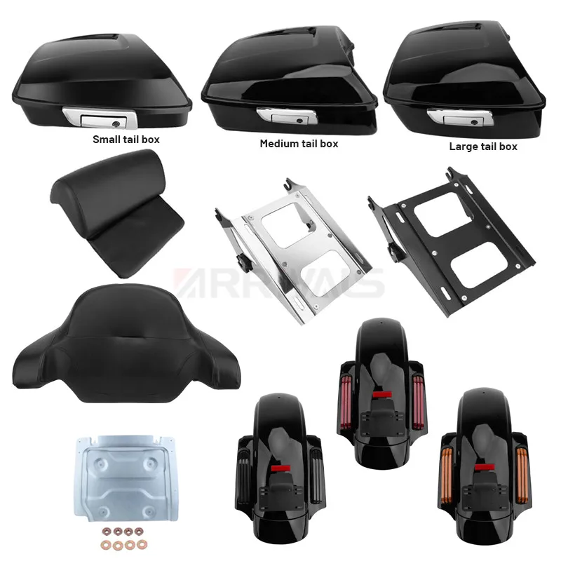 Moto King Chopped Pack Trunk Backrest Pad/Fender Extension Fascia/Luggage Rack/Base Plate For Harley Touring Street Glide 14-20