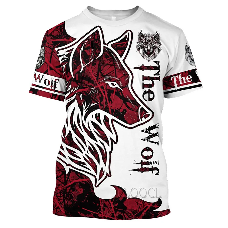 2023 New Men's T-shirt Wolf Print Jersey Summer O Neck Casual Short Sleeve Blouse Oversized Daily Sweatshirt Cheap Mens Clothing