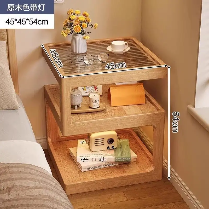 Rattan small tea table medium and ancient style high-end light luxury solid wood glass sofa edge