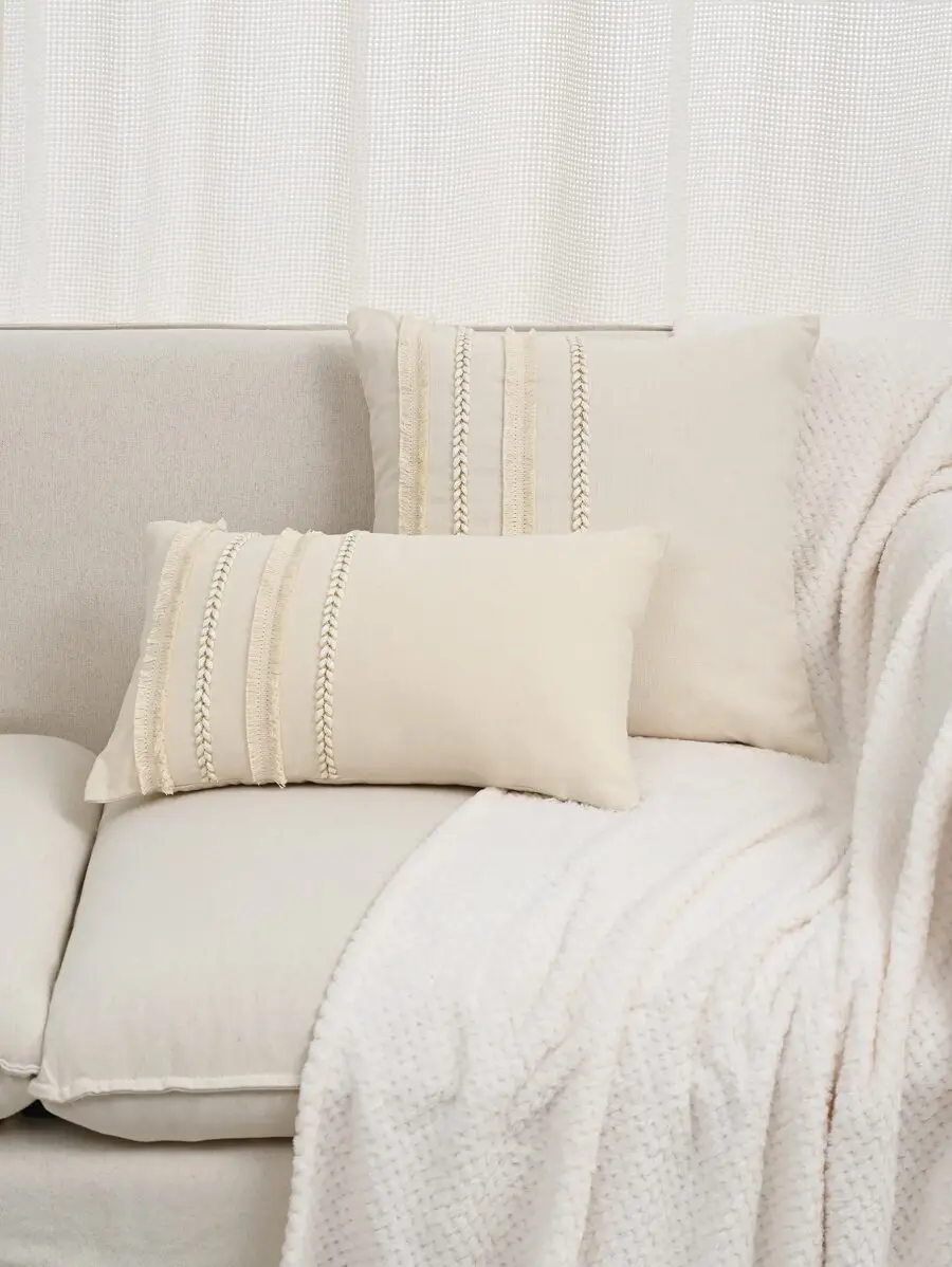 

1pc Polyester Tassel Braided Pillow Cover Lumbar Decor