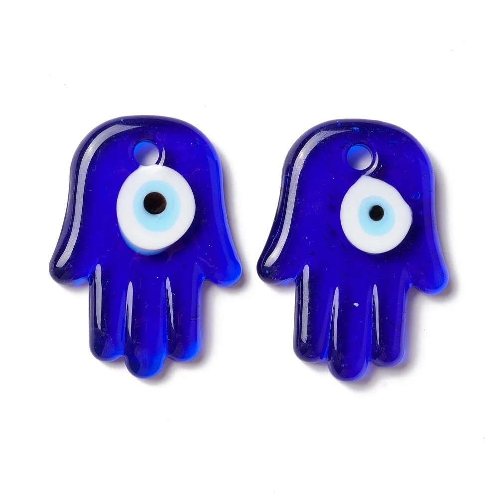 Pandahall 10Pcs Flat Teardrop Evil Eye Lampwork Pendants Blue Eye Lampwork Glass Dangle Charms for DIY Earrings Necklace Jewelry