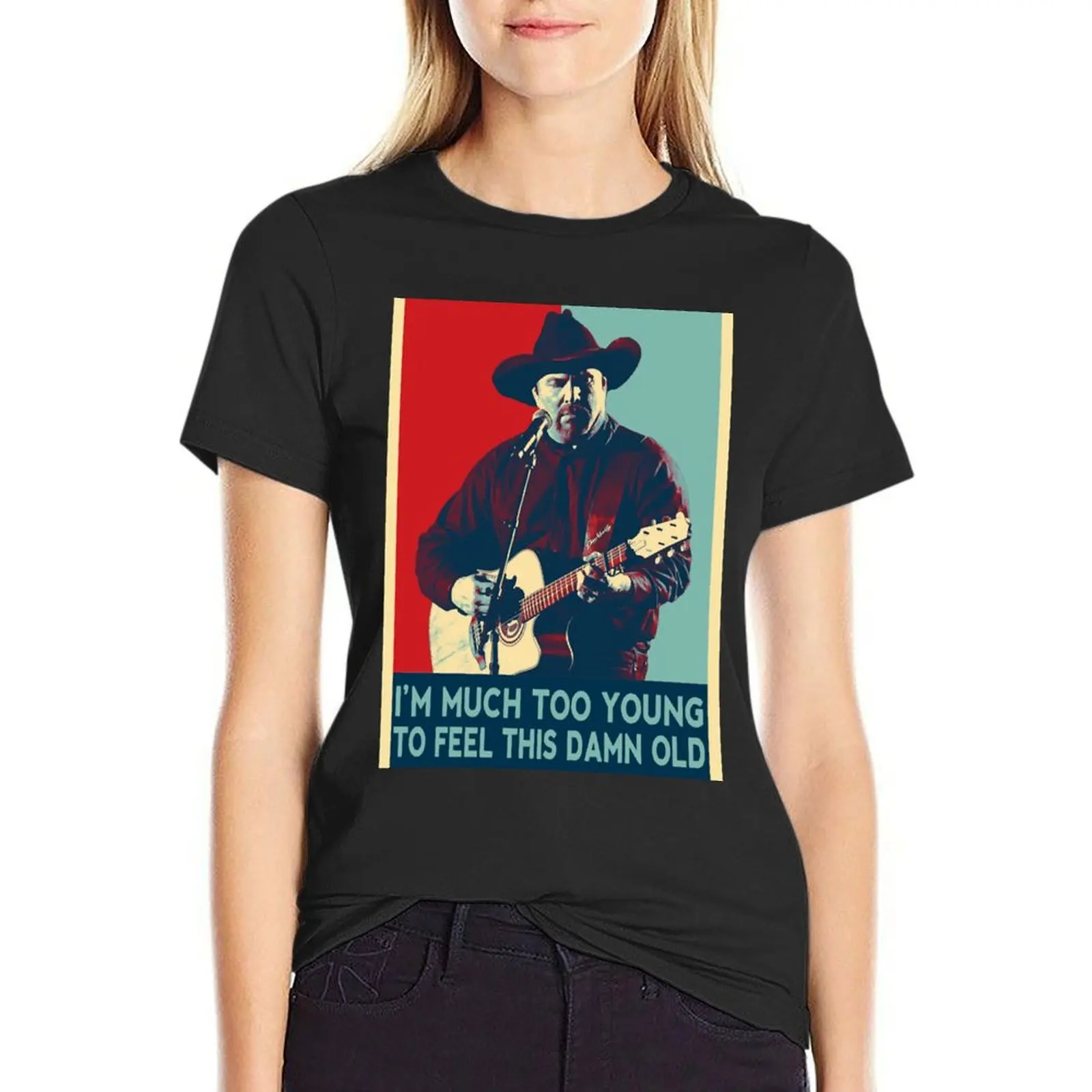 

Much Too Young To Feel This Damn Old Pop T-Shirt vintage cute tops graphics Women t-shirts