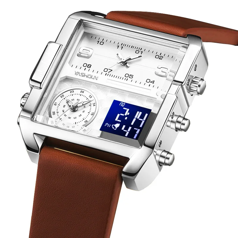 

Мужские часы, многофункциональные, с квадратным большим циферблатом, модные, модные, спортивные