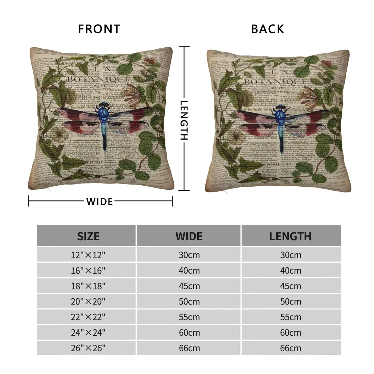 Dark Academia French Dragonfly Pillowcase Polyester Linen Velvet Printed Zip Decorative Pillow Case Home Cushion Cover Wholesale