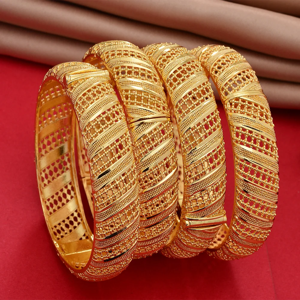 24k Nigeria Dubai Gold Color Bangles For Women For Women Girls Wide Saudi Arabia Dubai Jewelry Mom Bracelet Bangles Gifts