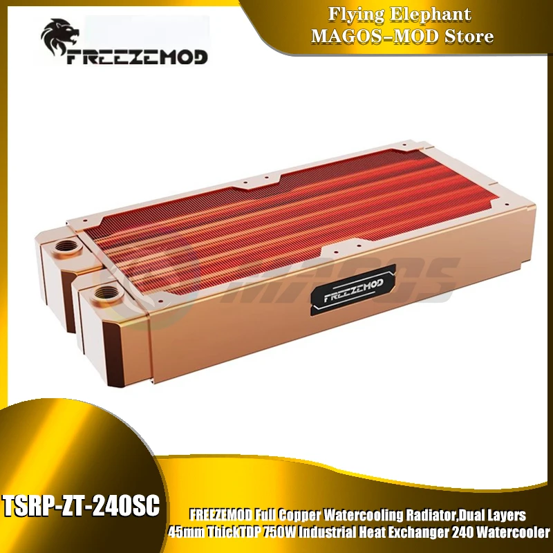 FREEZEMOD Full Copper Radiator,Dual Layers45mm Thick TDP 750W Industrial Heat Exchanger240 Watercooler,TSRP-ZT-240SC