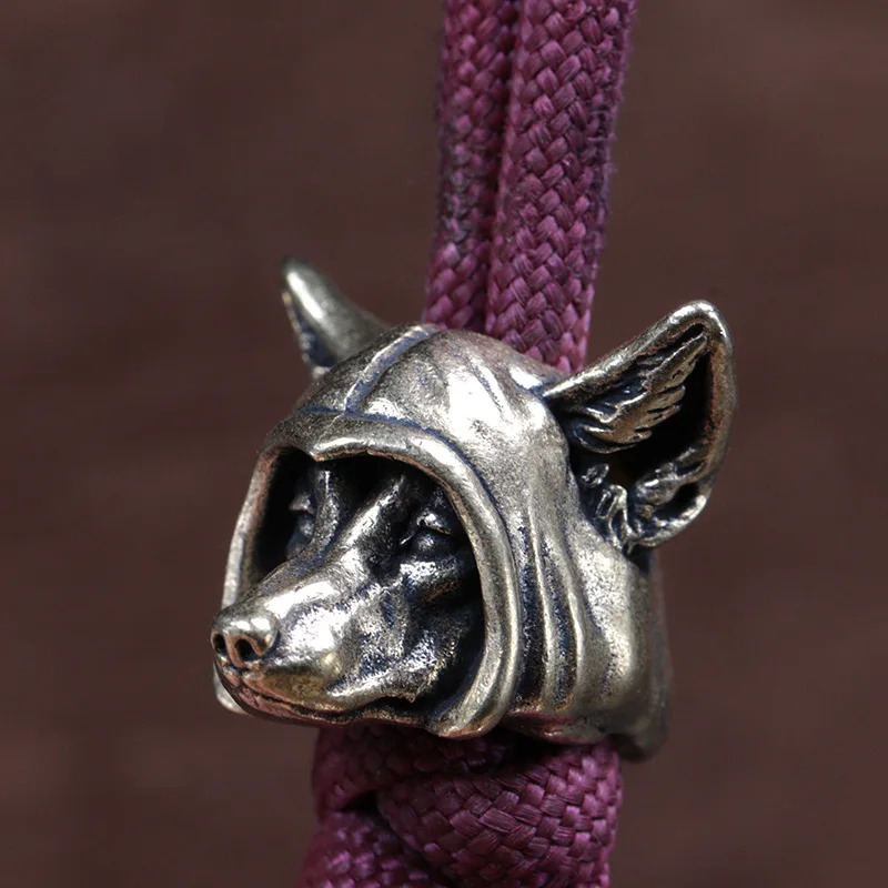 Dingo Hooded Brass Knife Beads Dog EDC DIY Paracord Woven Bracelets Lanyard Pendants Accessories Outdoor Tool Hangings Charms