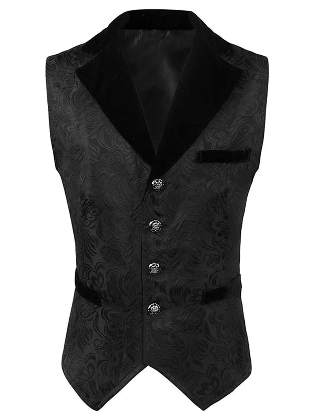 Men's European and American Medieval Style Clothing Fake Pockets, Jacquard Print Single-breasted Tuxedo Vest, Suitable for Hallo