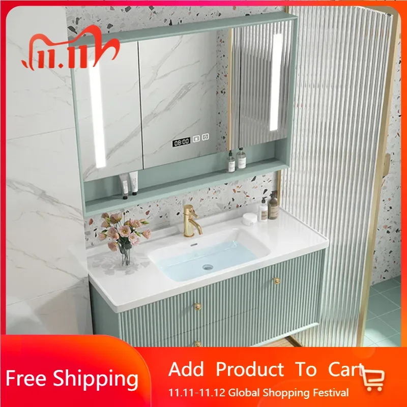 

Bathroom Cabinet with Sink Ceramic Integrated Smart Mirror Combination Bathroom Cabinets Storage Washbasin Home Furniture