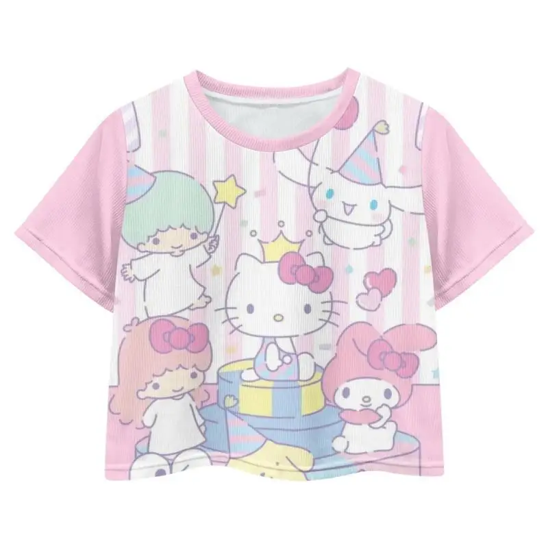 

Sanrios Anime Hello Kitty Childt-Shirt Kuromi Kawaii Cartoon Round Neck Printed Sweatshirt Summer Cute Short Sleeved Girl Gift