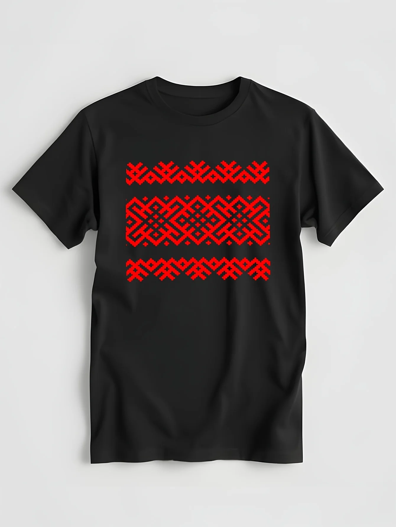 Ethno Slavic Pattern - Bogoroditsa - Symbol Horizontal - Large Scale Red Ornament T-Shirt sports fans overd t shirts for men