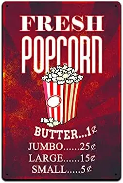 Tin Signs Home Theater Decor - Metal Sign for Basement Bar Card Game Movie Room 12 x 8 in. Fresh Popcorn Butter Jumbo Large