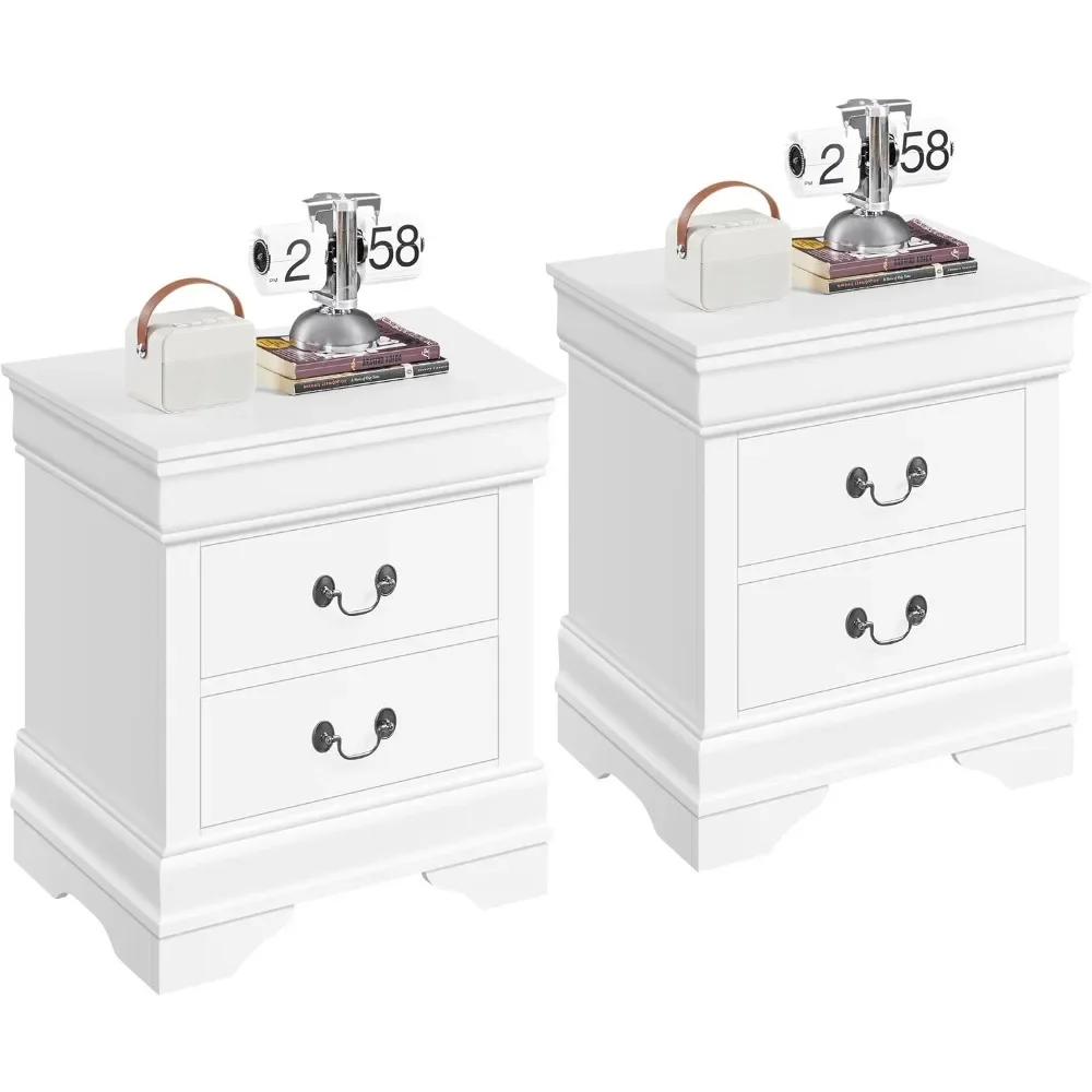 

Fully-Assembled Nightstands Set of 2, 2-Drawer Nightstands Large Classic Bedside Tables with Storage, Wooden Painted