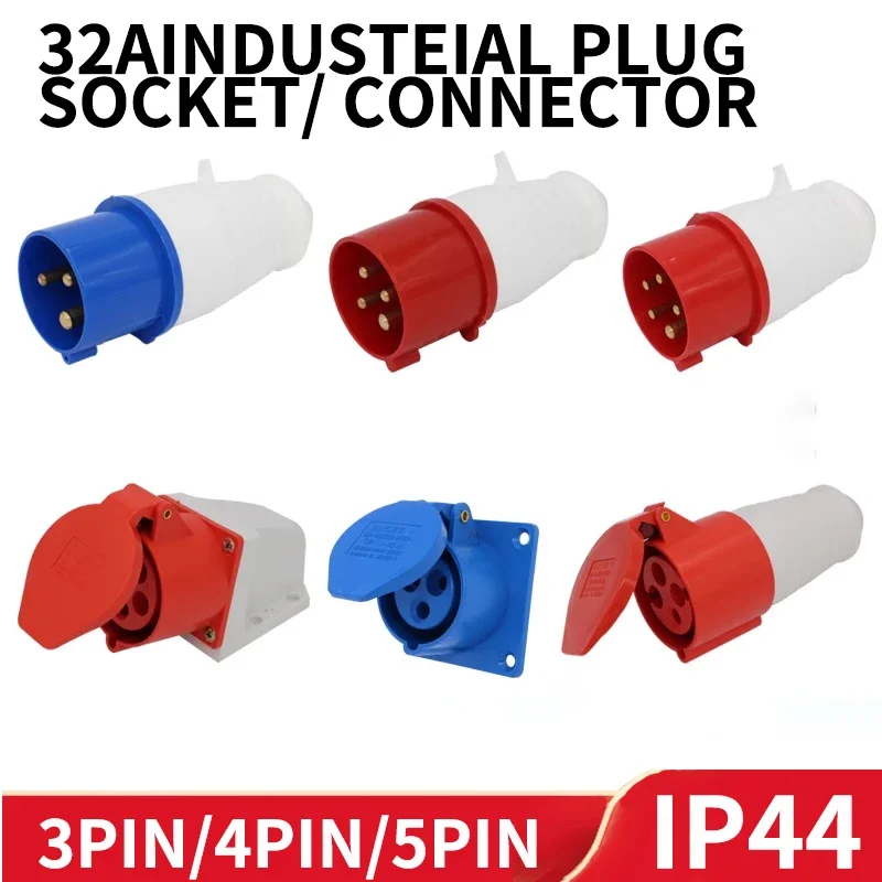 IP44 3 poli 4 poli 5 Pin spina industriale antipolvere impermeabile maschio e femmina 32A spina montata a parete spina montata a pannello 220V 380V