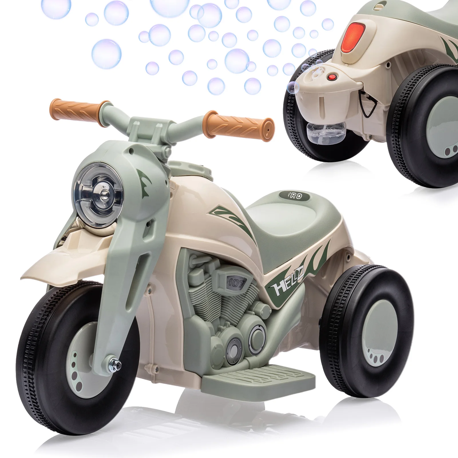 Kids Ride on Bubble Car, 6V Battery Powered Electric Motorcycle 1.9 MPH Speed w/LED Headlights, Music, 3 Wheels Motorbike Toys