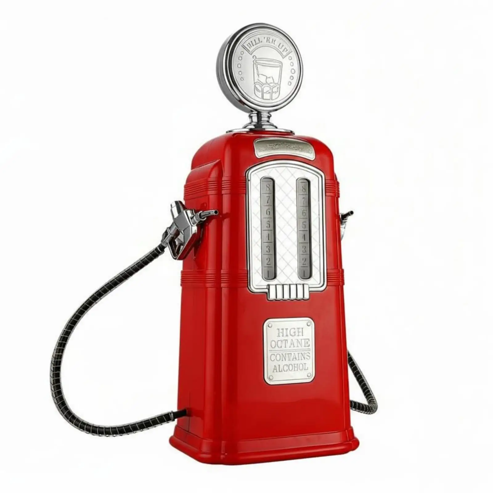 Chrome Dual Spout Beverage Dispenser Retro Gas Pump Design Drink Dispenser with Gauge Panels for Party Use