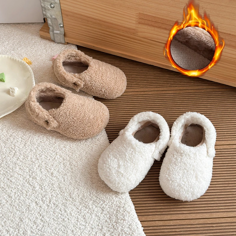 Children Cotton Slippers Short Plush Warm Casual Flats Shoes Girl Trend Walking Cozy Home Winter Snow Botas De Mujer 21-30