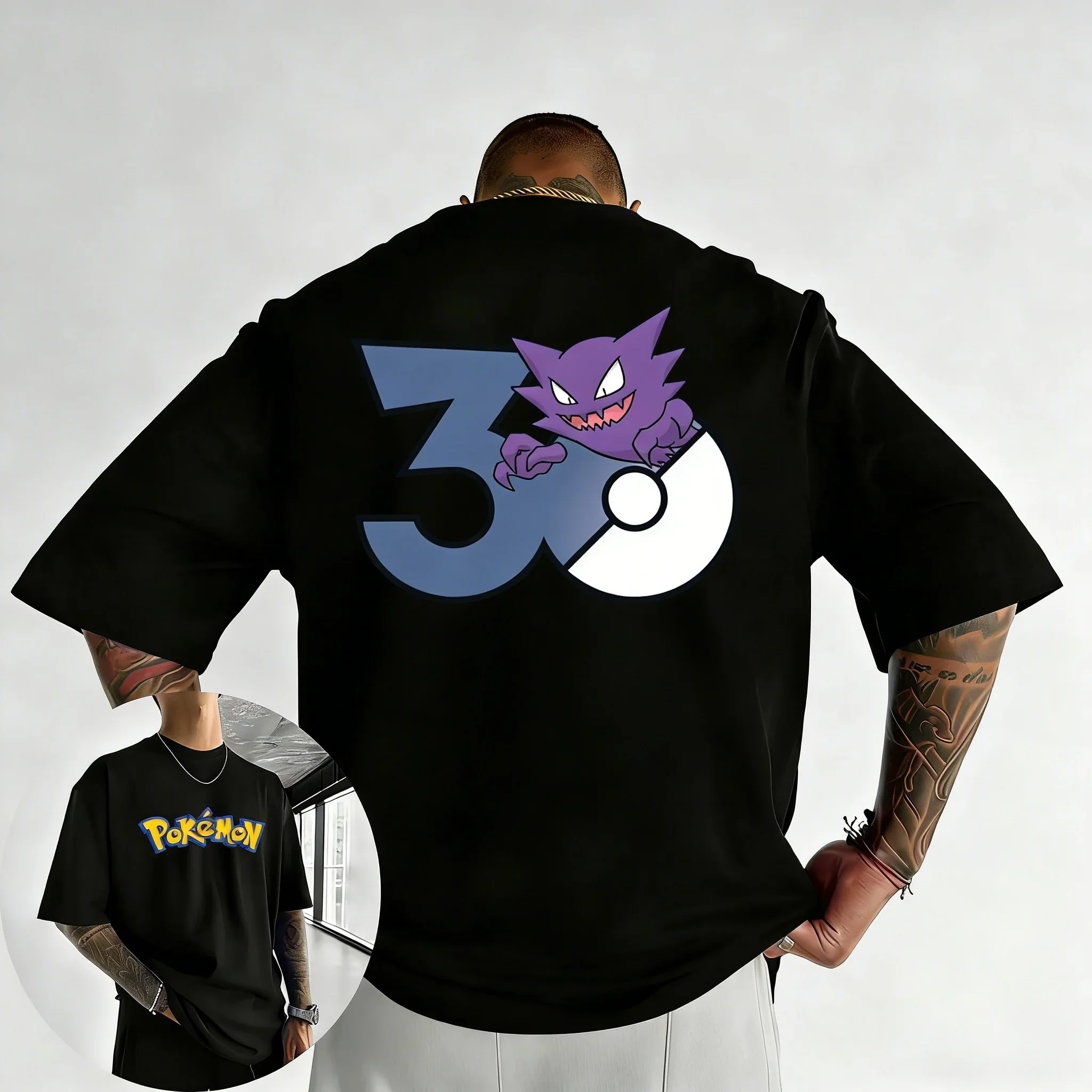 camiseta-estampada-haunter-pokemon-30º-aniversario-2026-nova-colecao-verao-masculina-e-feminina-solta-casual-hip-hop-moderna-manga-curta