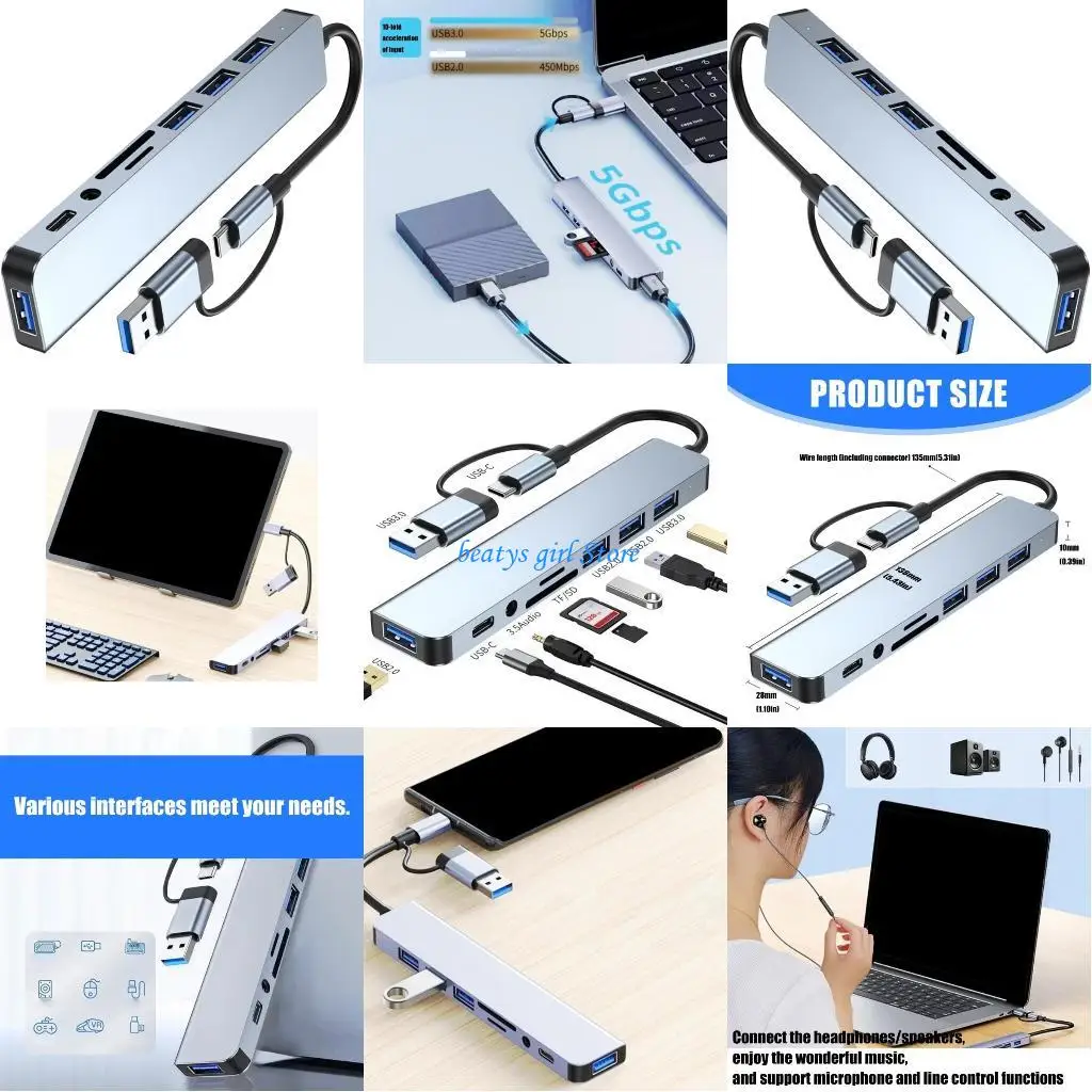 

C7AB USB3.0 Splitter Cable USB C/USB Male to 3xUSB2.0+1xUSB3.0+1xType C Data Transfer Card Reader Adapter for PC Keyboards