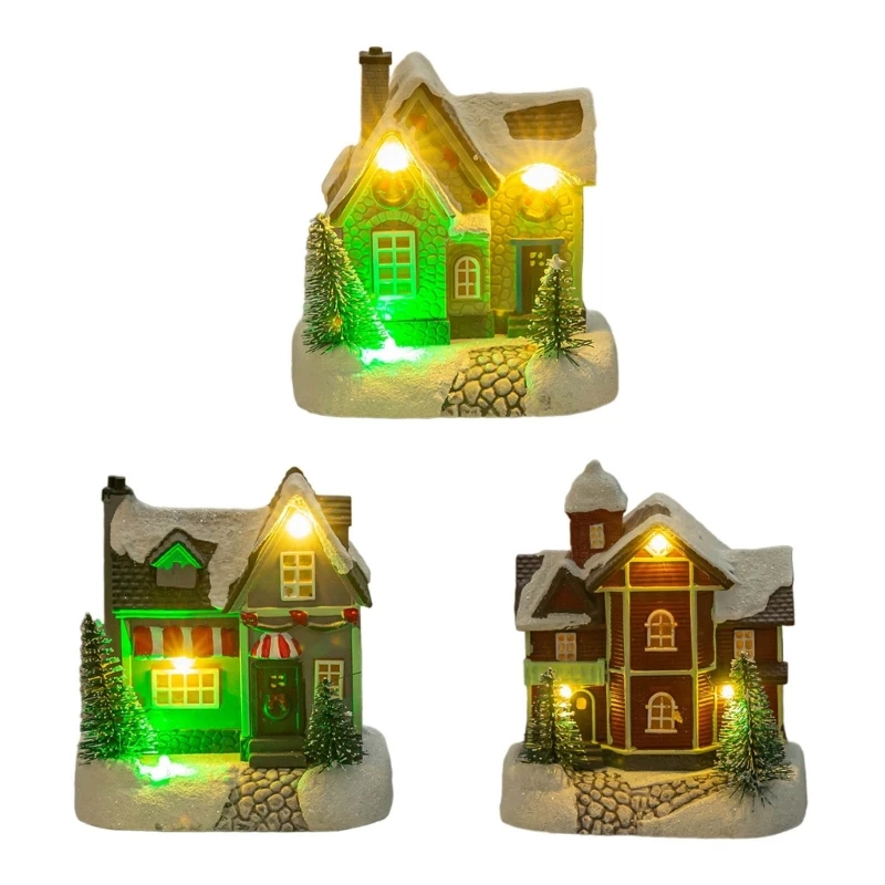 Resin Christmas House with Glowing LED Desk Top Table Top Decoration NEW arrival