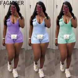 FAGADOER-Combinaison pour femme, vêtement de rue, couleur unie, avec décolleté en V plongeant, à la mode, nouvelle collection été