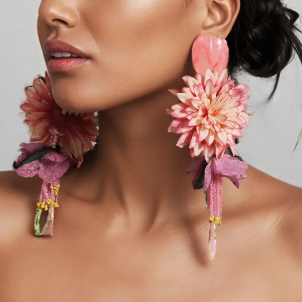 Statement-Ohrringe im Bohemian-Stil mit simulierten Dahlien für Damen und Mädchen, trendiger Luxus-Vintage-Feen-Hochzeits-Party-Schmuck, Accessoires