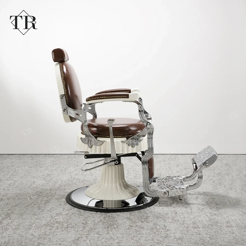 Luxury Beauty Hair Salon Hair Cutting Chair Antique Retro European Style Red And Sliver Barber Chair Armchair Boil Corsi Barber