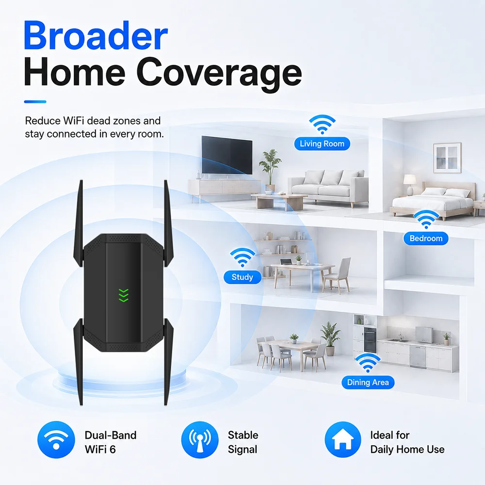 AC1800 Wireless WiFi Repeater Booster 2.4/5G WiFi Signal Amplifier Extender Router For Home Network Wlan Repeat WiFi Signal