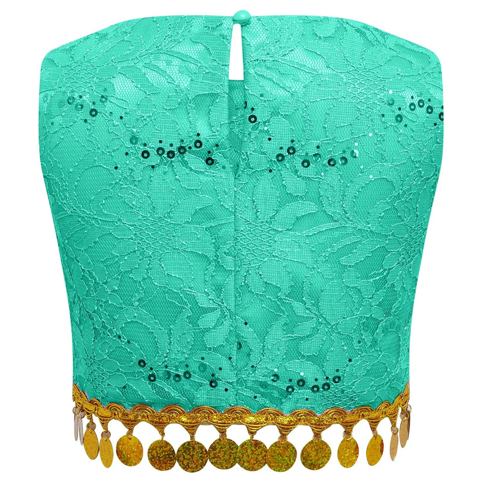 Ropa de danza del vientre para niños, Tops para niñas, Top corto de encaje con borlas y lentejuelas, traje de baile Choli étnico indio, chalecos sin mangas, Ropa de baile