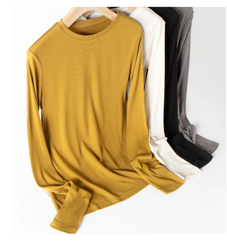 BirdTree, 6A 6% Naturseide Elegante T-Shirts, Damen Langarm O-Ausschnitt, Casual OL Oberteile für den Alltag, Herbst Winter 2026 Neu T48749QM – Detail 9