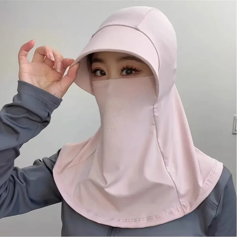 غطاء وجه صيفي للحماية من الأشعة فوق البنفسجية، قبعة شمس كاملة الوجه من الحرير الجليدي مع غطاء للرقبة قابل للتعديل لركوب الدراجات والمشي لمسافات طويلة في الهواء الطلق (UPF 50+)
