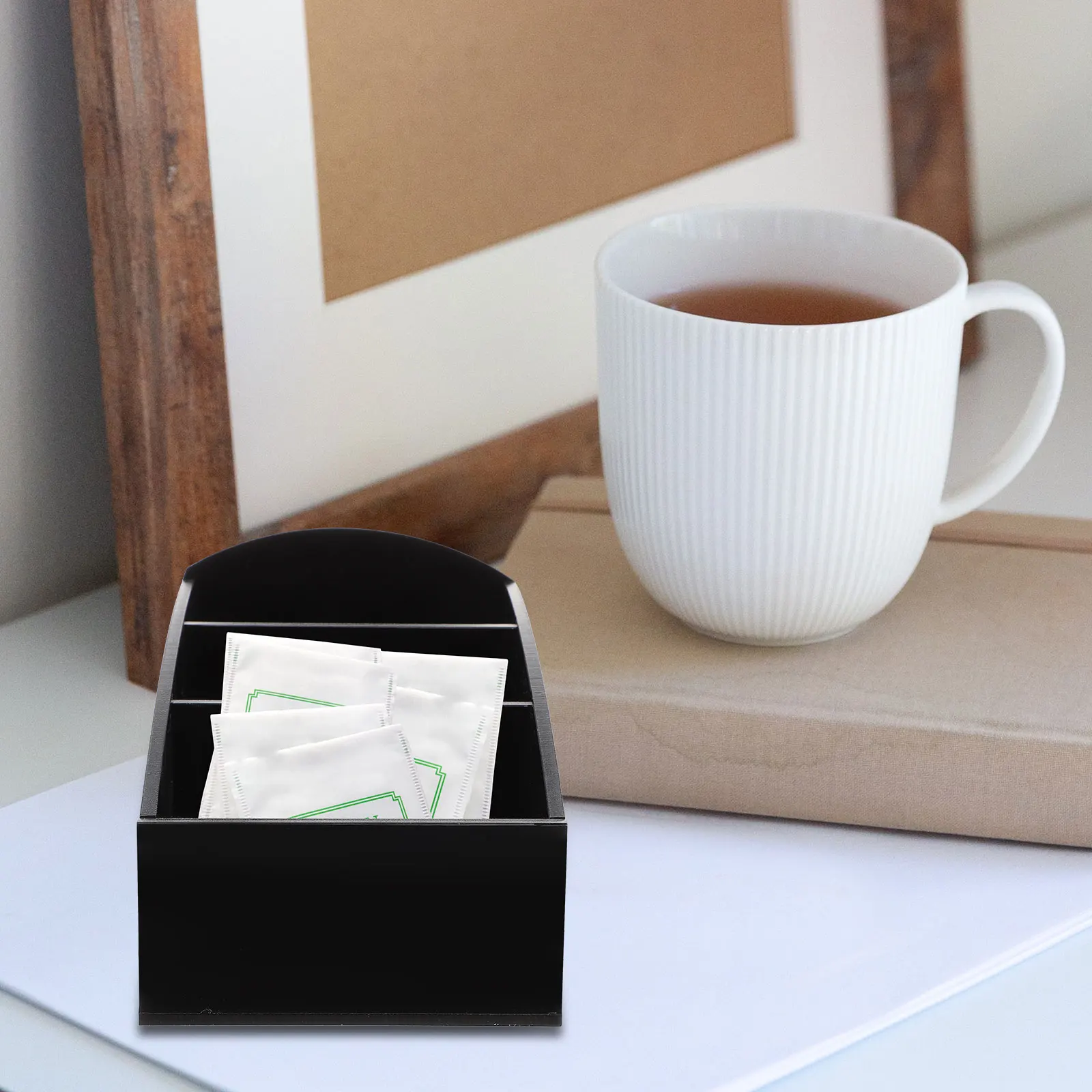 

2Pcs Acrylic Coffee Bar Organizer Tea Bag Holder Desktop Sugar Bag Storage Box Portable for Home Hotel Restaurant Use