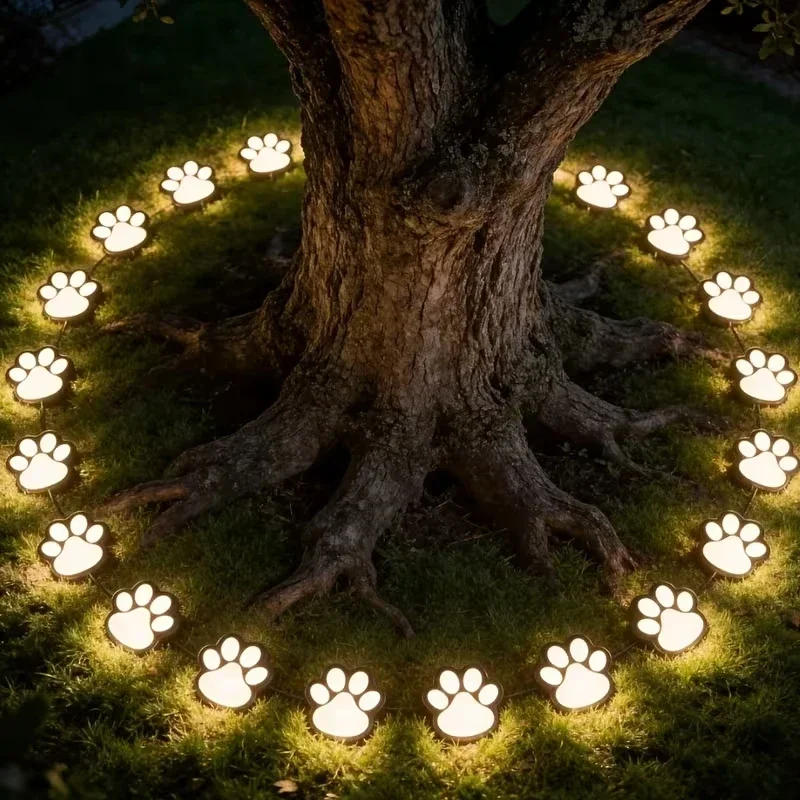 4pcs Solar Paw Print Lights, LED Dog Cat Paw Garden Lamps, Waterproof Outdoor Lawn Lights for Pathway Yard Patio Decoration