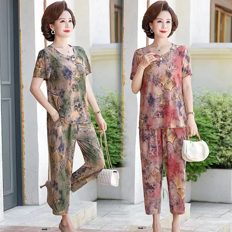 Lady Floral Print Satin Pajama Sets Ensembles 2 Piece Pants Trouser Ruffled Elegant Outfit Lounge Women Pijama Woman Pajamas