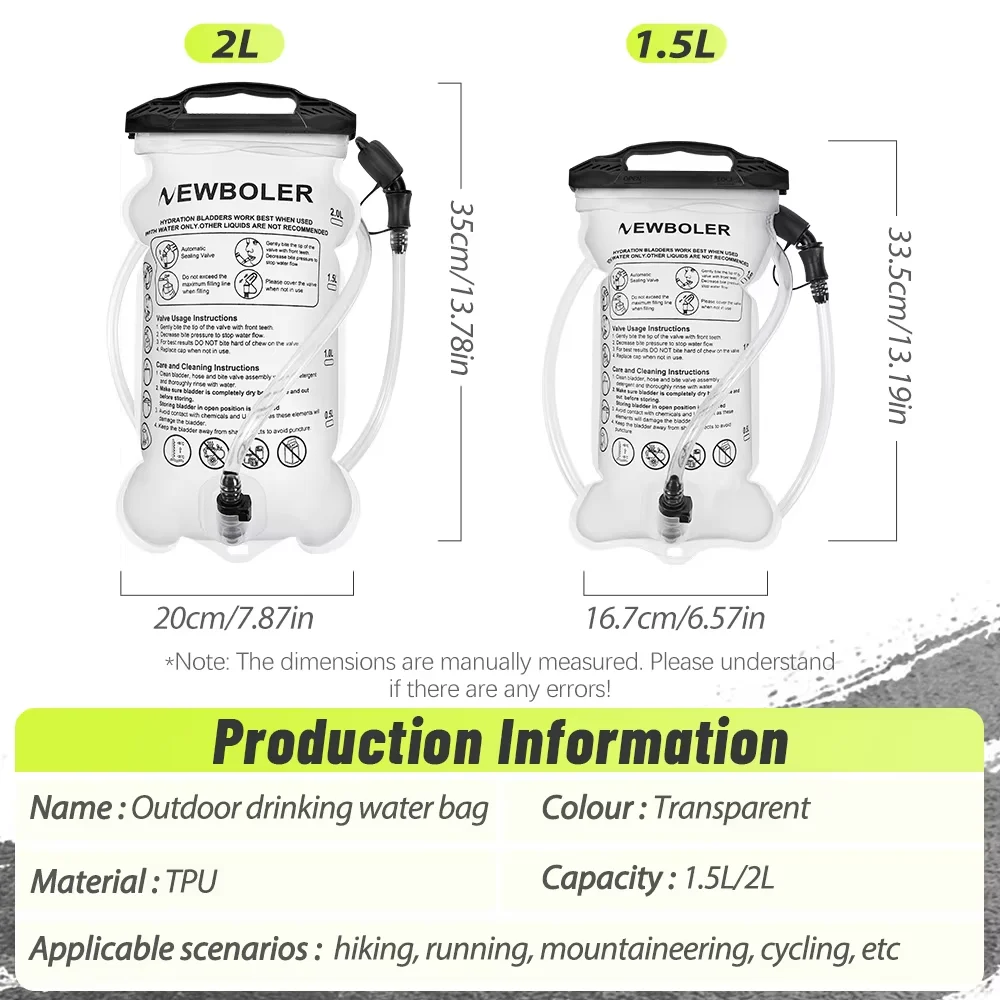 NEWBOLER Water Bladder Hydration Backpack Capacity TPU Waterbag Reservoir For Running Cycling Hydration Water Storage Bag 1.5/2L