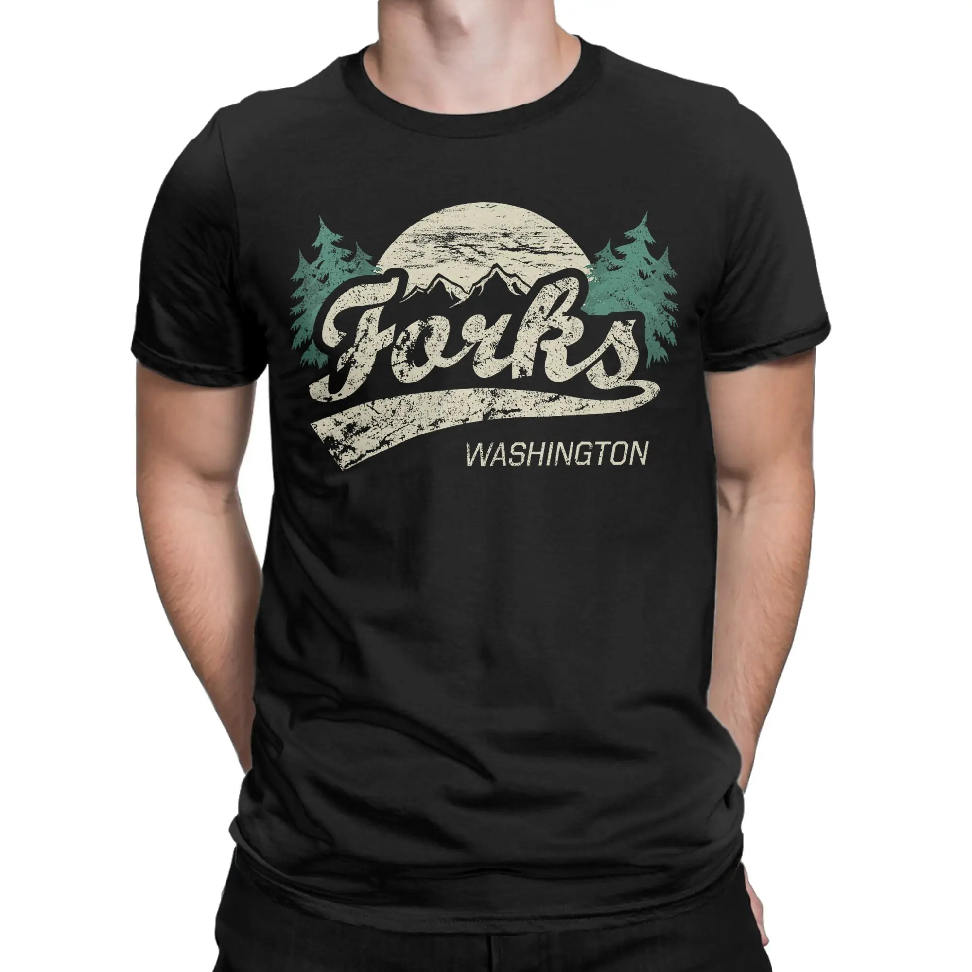 Forks Washington Vintage T-Shirt Men Twilight Vintage T-Shirts Summer O-Neck Hipster Tee Shirt Design Oversized Clothes