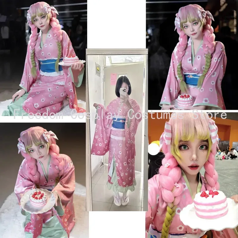 qa156Аниме Канродзи Мицури Косплей Костюм Парик Розовое Кимоно Платье Одежда Хэллоуин Карнавал Вечеринка Маскировка Женские Костюмы